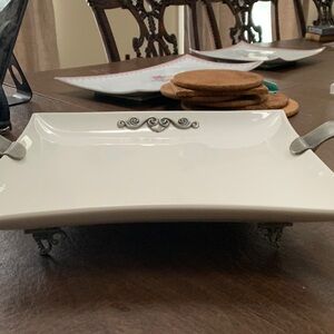Elegant White Serving Tray with Silver Accents